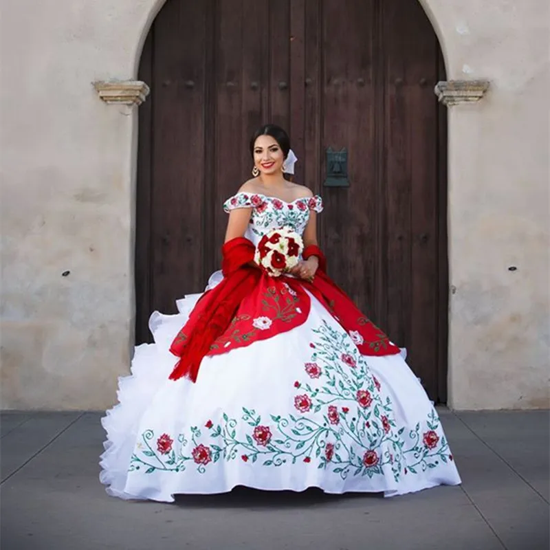 as picture Vestido De 15 Anos уникальный дизайн вышитая бальное платье с открытыми плечами оборками платье из органзы для свадебной вечеринки - Цвет: as picture