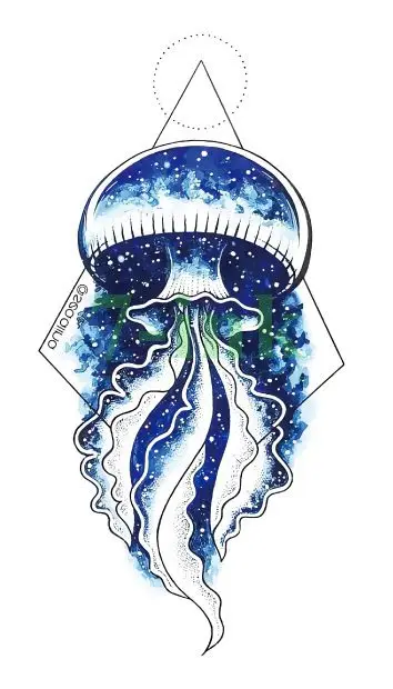 Переводная вода поддельная Татуировка геометрической формы синяя Медузы