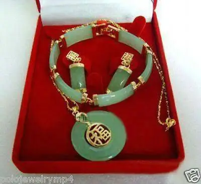 Хит продаж новинка ювелирное изделие 14K GP нефритовый кулон кольцо браслет набор