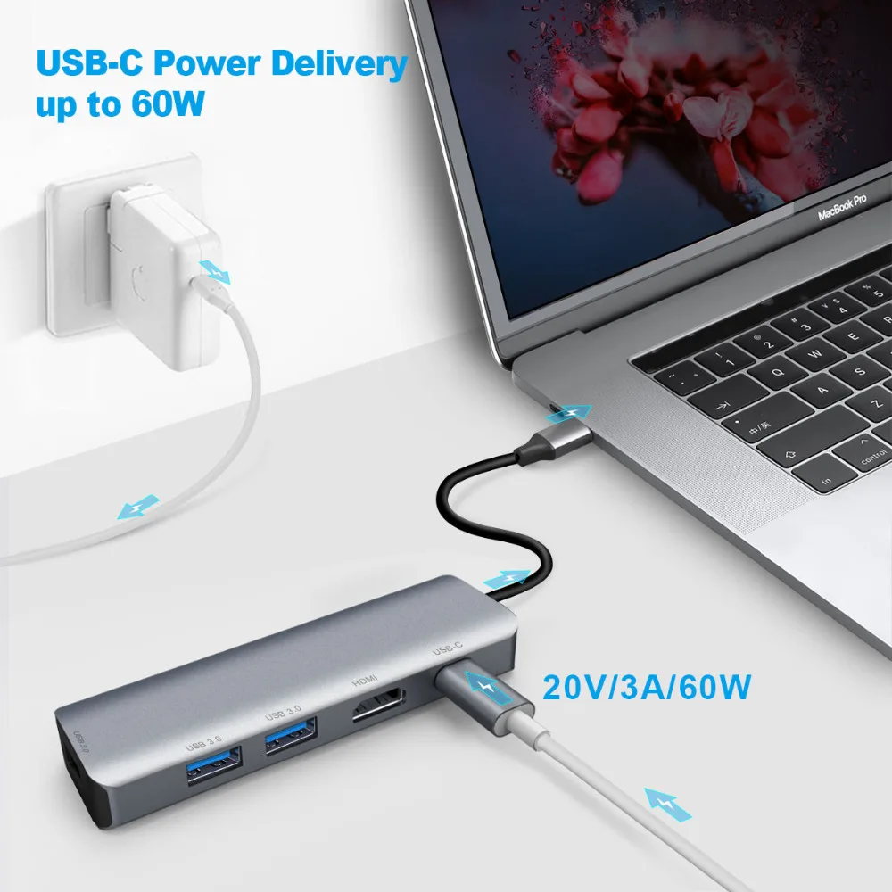 USB C к HDMI адаптер 4K @ 30 Гц выход док Мощность доставки 60 W с 3 x 0 модуль
