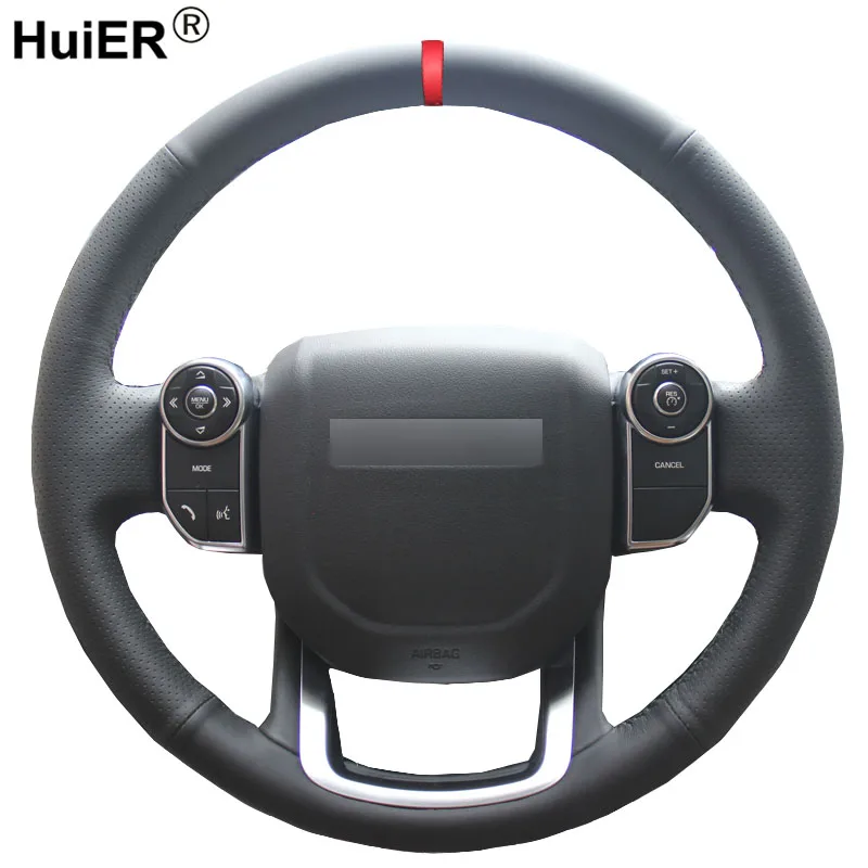 

HuiER Hand Sewing Car Steering Wheel Cover Red Marker For Land Rover Range Rover Sport 2014 2015 2016 2017 2018 Car Styling