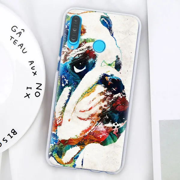 06 Французский Английский бульдог чехол для телефона для huawei P30 P30 Pro P9 P10 P20 Lite P Smart плюс вид 20 Жесткий задний Чехол бант - Цвет: 06