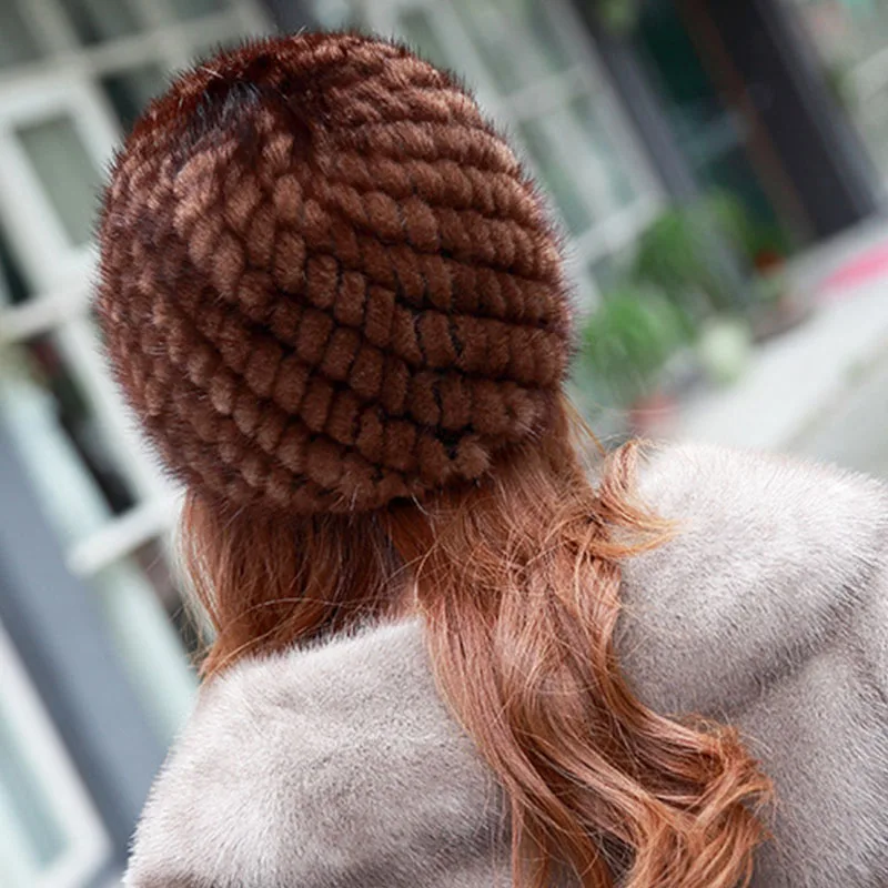 Меховая шапка 100% натуральный мех норки женская вязаная шапки для зимы модные