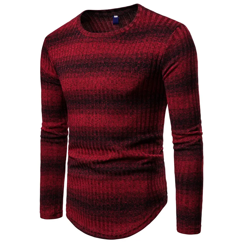 Wine Red Sweater WSGYJ мужской свитер из крошечного хлопка, осень, модный мужской пуловер в полоску с круглым вырезом и длинным рукавом, вязаная одежда красного и синего цвета - Цвет: Wine Red Sweater