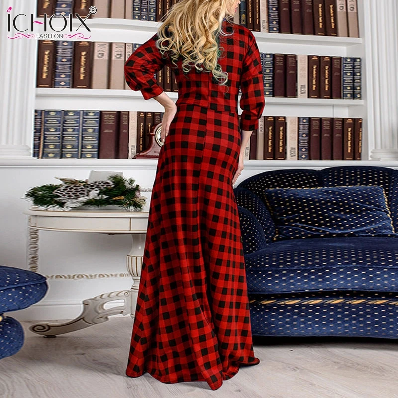 Новинка весны 2019 5XL 6XL платье большого размера Элегантное Длинное в клетку