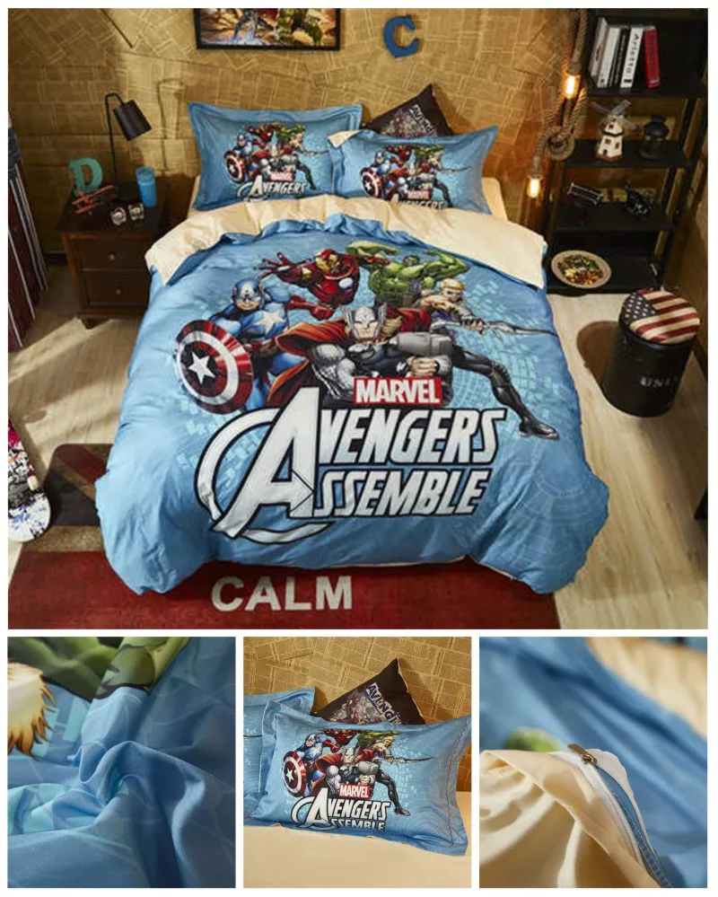 Одеяло Marvel, комплекты постельного белья, королевское одеяло, покрывало для детей, двойное покрывало, постельное белье, 4 шт., мультяшное детское украшение для спальни