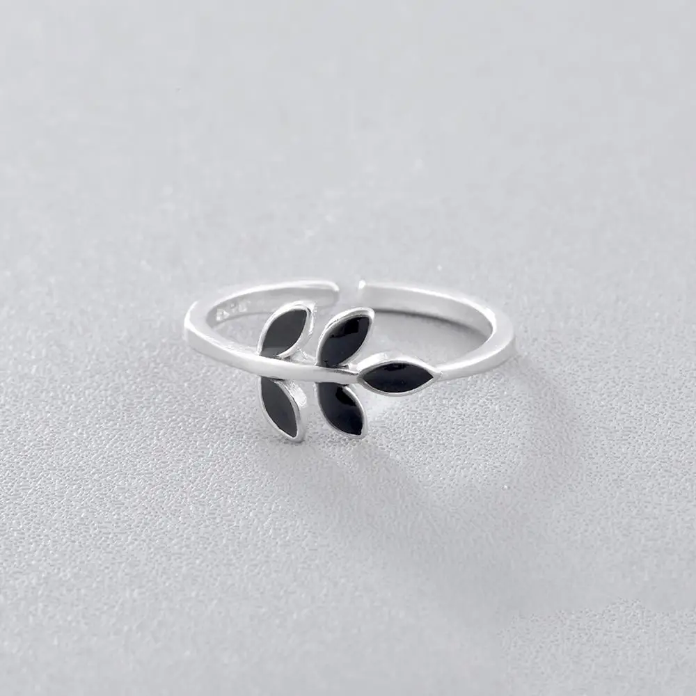 Кольцо женское с рисунком листьев из эмали|ring black|open ringfashion rings |