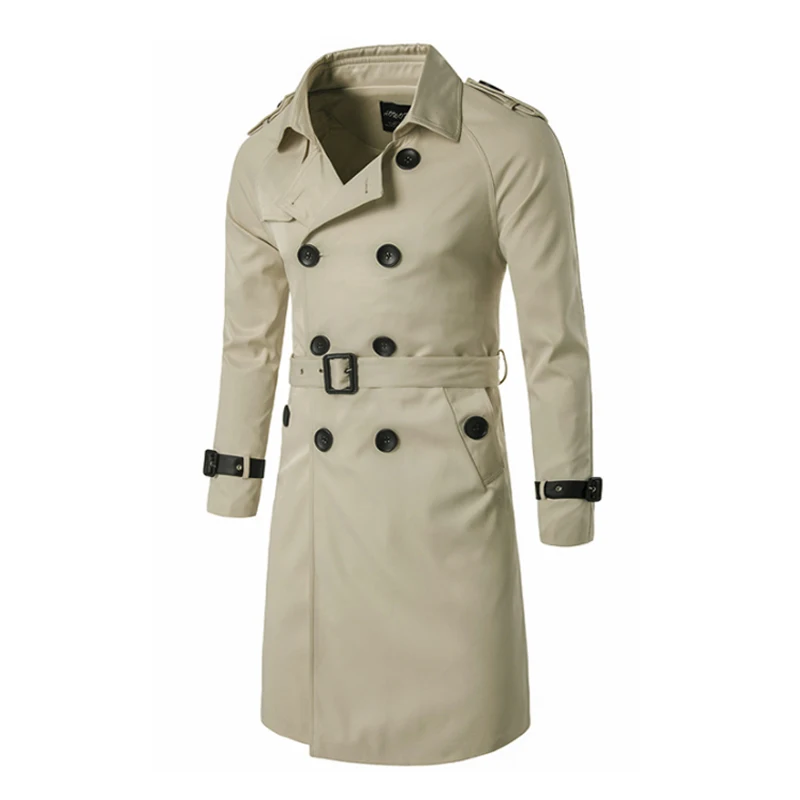 Мужской двубортный Тренч черная двубортная ветровка в деловом стиле