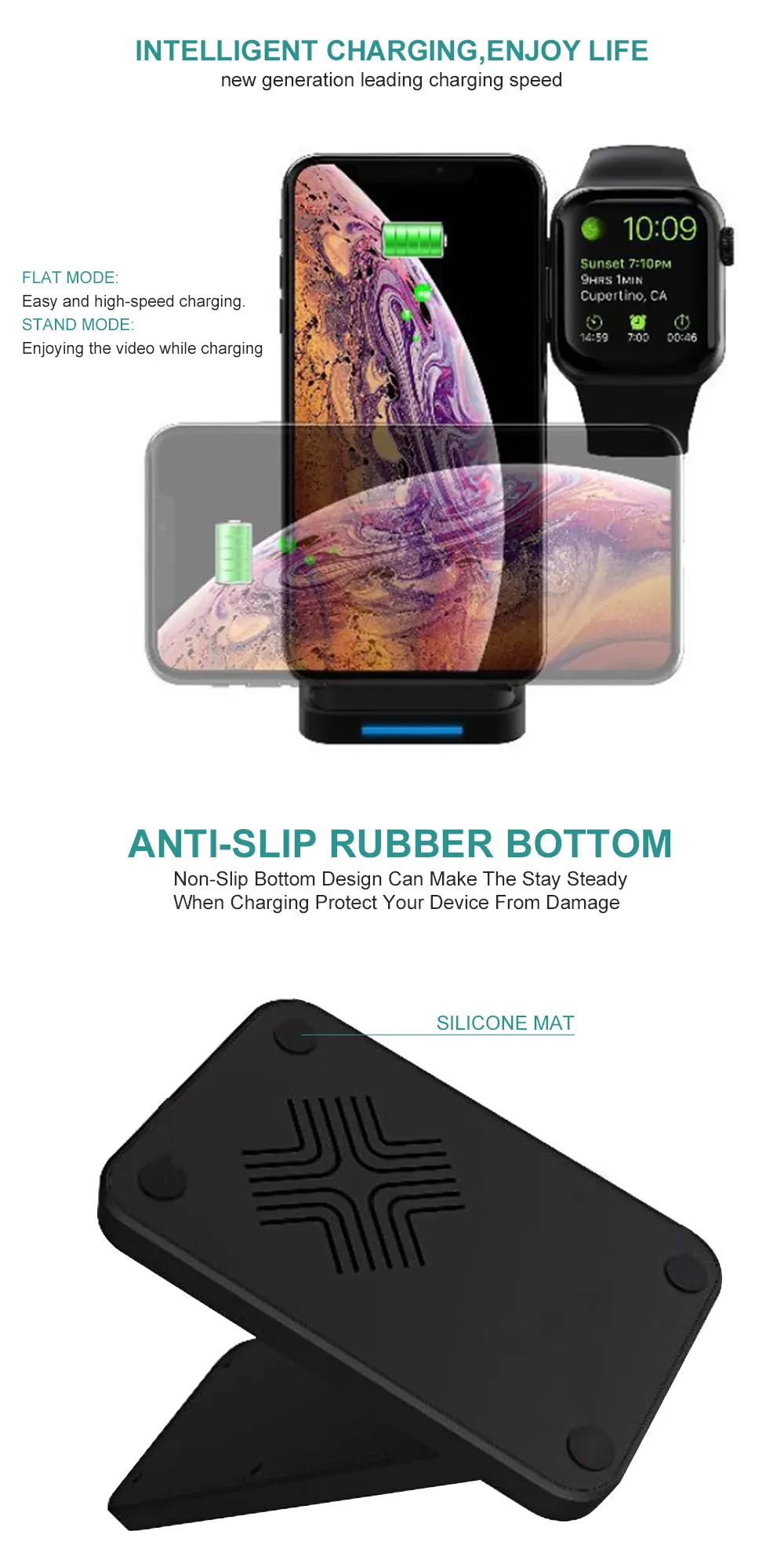 Protefeuille двойное Беспроводное зарядное устройство Qi 15 Вт держатель для Iphone Xs Max 8 Plus Xr X Apple Watch 4 3 2 станция dex Chargeur индукция