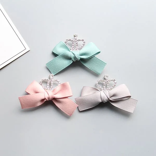 

12pcs Boutique Glitter Gemstone Crown Hair Bow Hairpins Solid Bowknot Mini Tiaras Hair Clips Princess Fashion Hair Accessories
