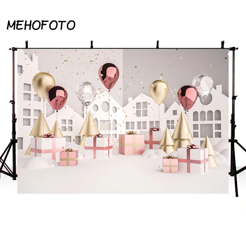 

MEHOFOTO photography backdrop white christmas decorate balloon space gift children background photo shoot prop studio photocall