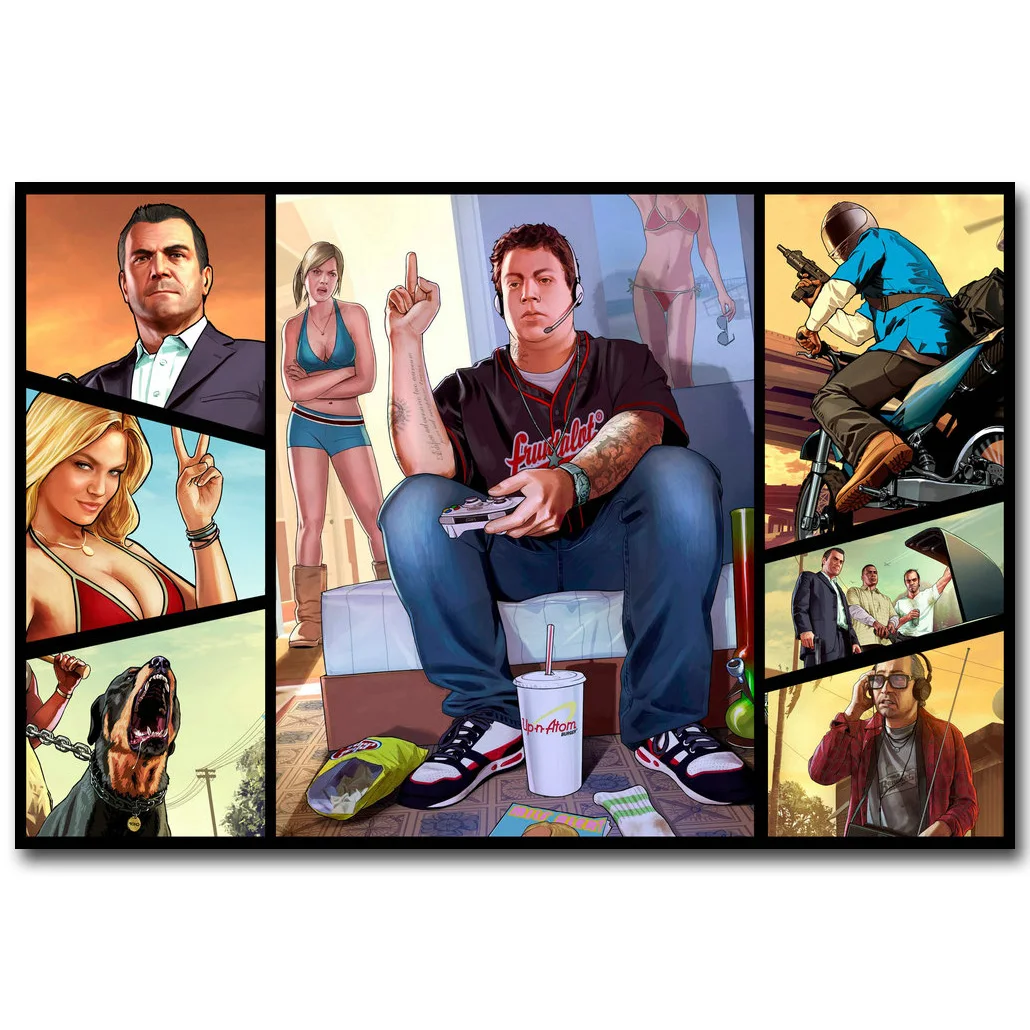 Плакат Grand Theft Auto V Art из шелковой ткани с принтом 13x20 32x48 дюймов популярная игра GTA 5