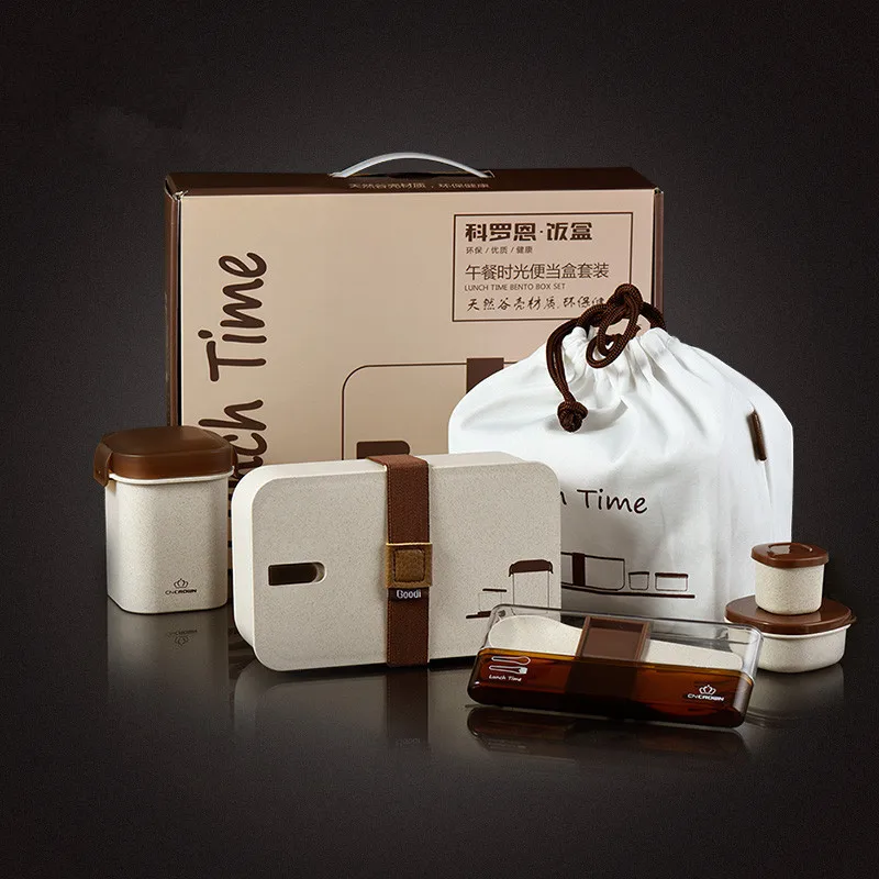 

bento box Japan style student office lunch boxes portable microwavable Chaff Husk Fiber tableware with gift box bags soup box 43