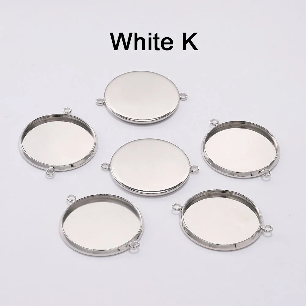 White K Color 20 штук/lot10 12, 14, 16, 18, 20, 25 мм сплава Разъем, цинковый сплав, установка Круглый двойной петлей на основе кабошона Безель-Камея Diy пустой лоткок основа для кулона - Цвет: White K Color