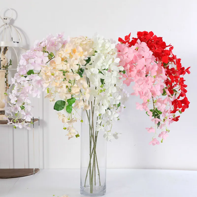 103cm Fake Flower Wall Hydrangea Branch Wedding Decoration White Pink Flores DIY Red Pompom Artificial Silk Flowers Garland 1pc | Дом и сад