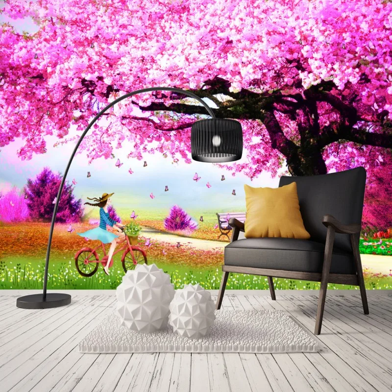 

Custom mural Romantic cherry tree marriage room cartoon murals background custom high quality wallpaper