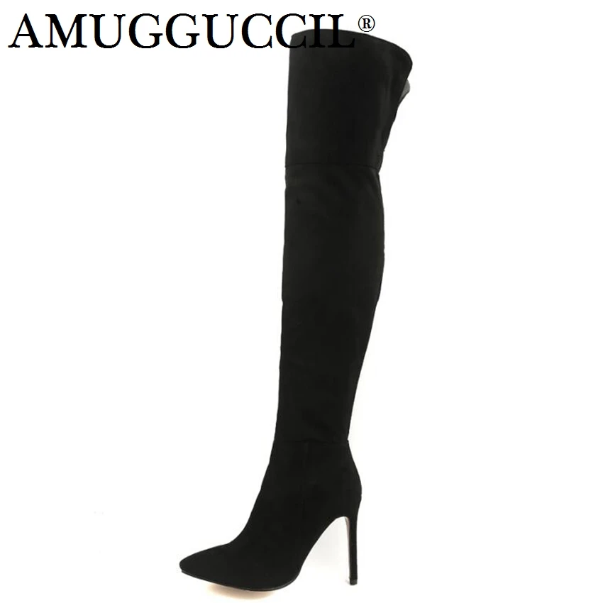 

2021 New Plus Big Size 32-46 Black Brown Gray Over The Knee Sexy Thigh High Heel Autumn Winter Female Lady Women Boots X1718