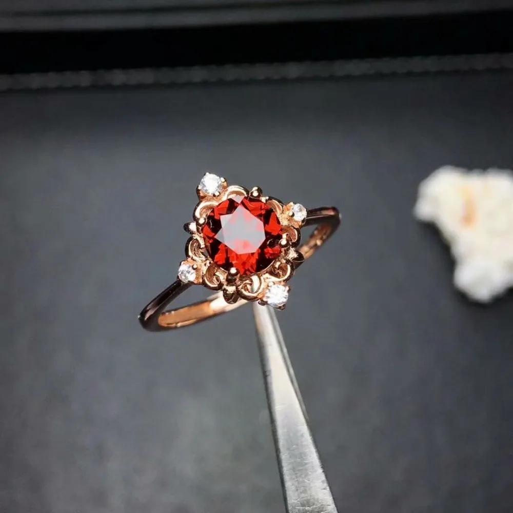 

SHILOVEM 925 silver natural red garnet rings open trendy party wholesale Fine women Birthday gift 6*6 mj060602ags