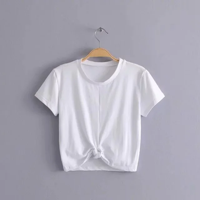 

2019 Women's Pure Summer Short Sleeve Navel Sexy Round O-Neck Top T-Shirt Short Women's T-Shirt Casual Black White