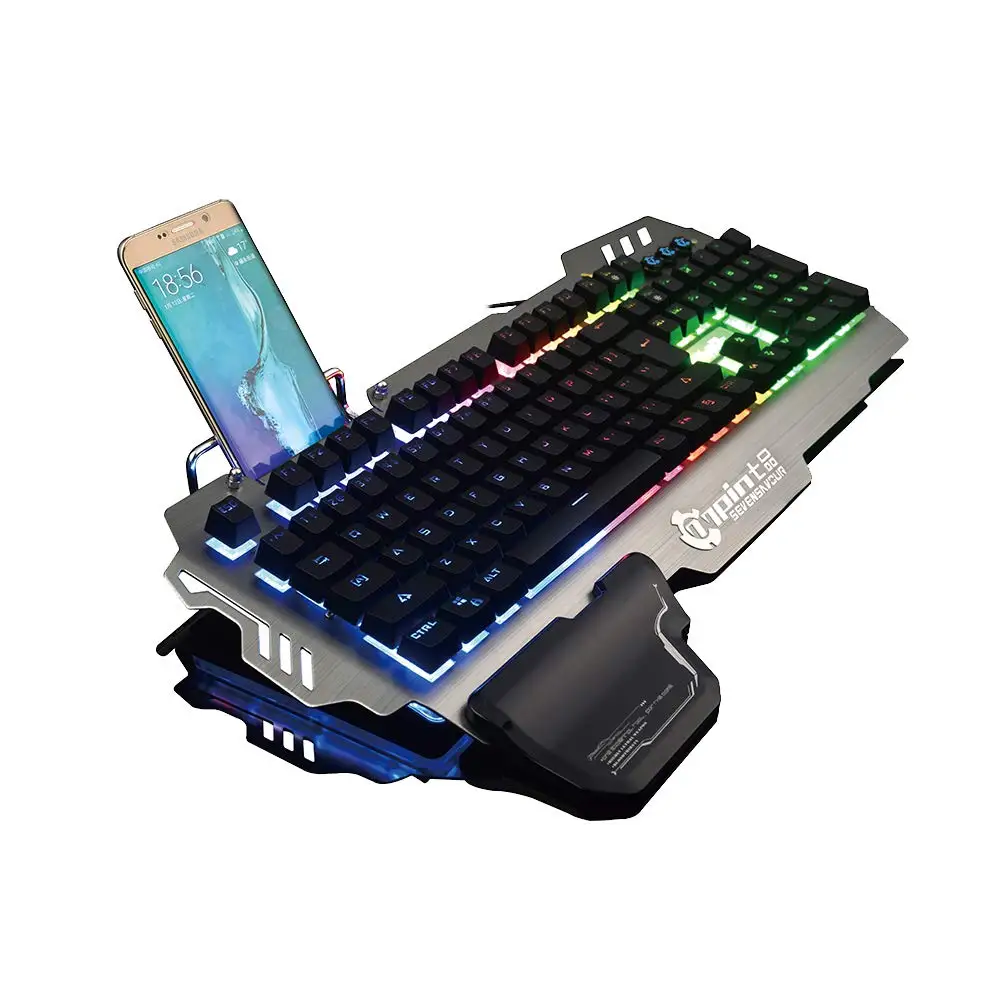 Игровая клавиатура K900-механическая, аналогичная с прозрачным переключателем-RGB подсветка, держатель для телефона, подставка для рук, матовая металлическая крышка