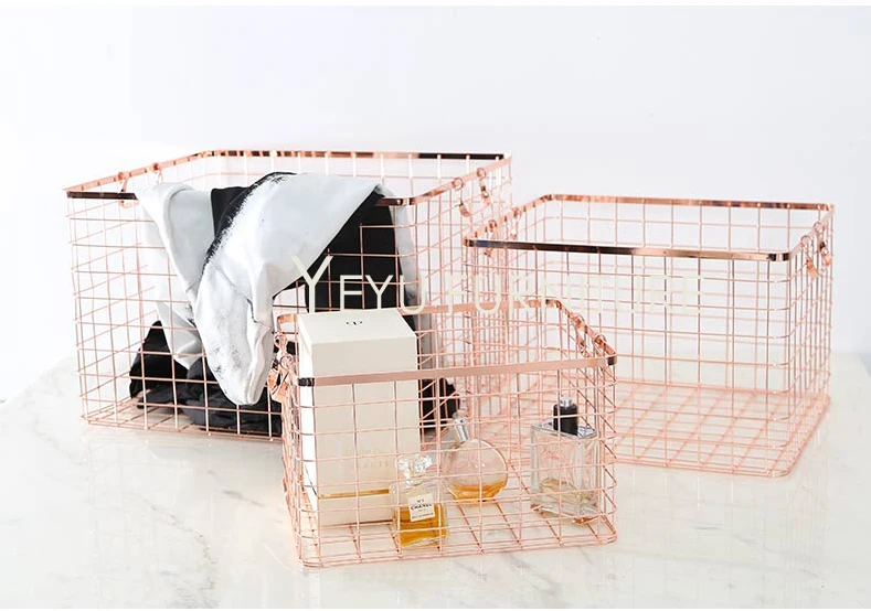 Минималистический современный дизайн розовое золото металла хранения корзина