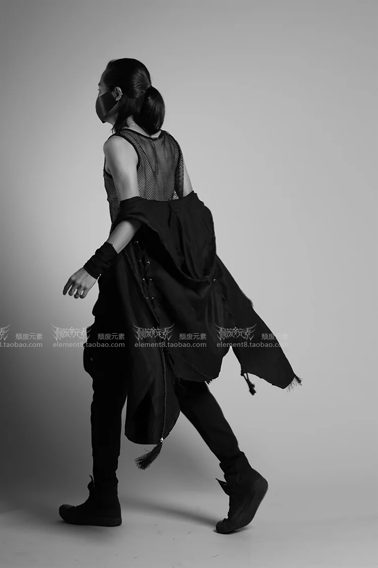 Темно-черный прилив мужчины длинный абзац жилет мужской стилист моды личности