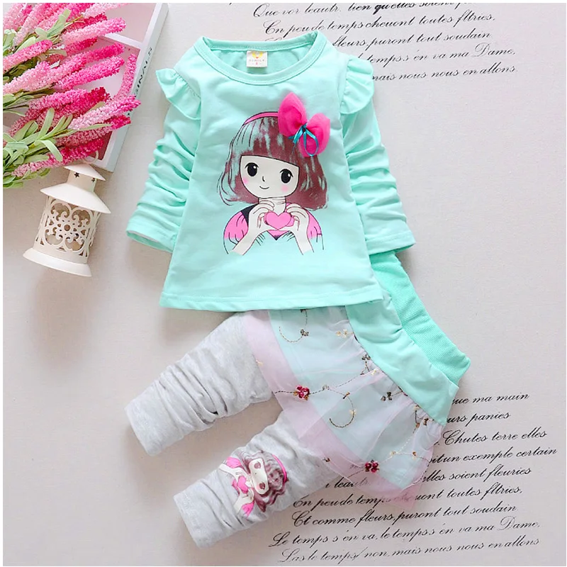 2017 Girls Clothing Set Spring baby children Cartoon Cotton Sets T-Shirt Pants Suit Kids Brand Cloth | Детская одежда и обувь