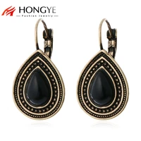 vintage retro clip on earrings black natural stone water droplets ladies party cheap earrings fashion jewelry accessories