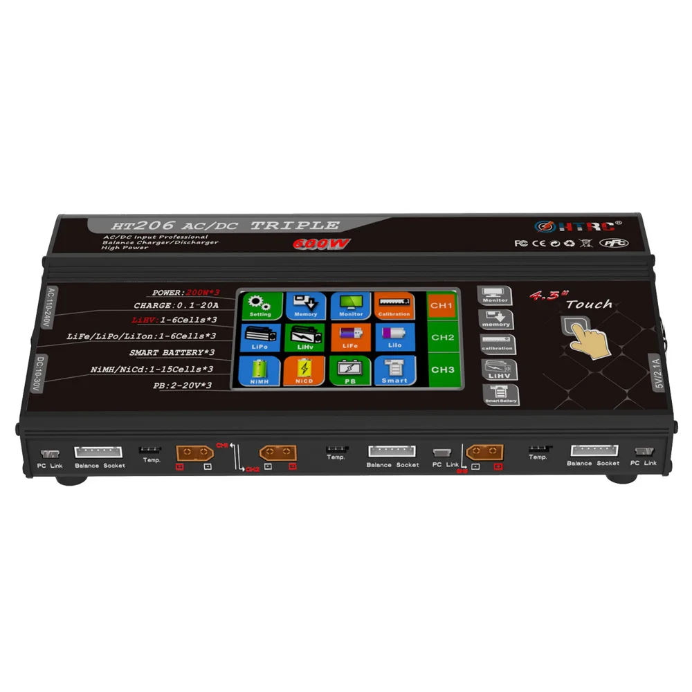HTRC HT206 AC/DC TRI 200 Вт * 3 20A тройной порт RC балансирующее зарядное устройство для