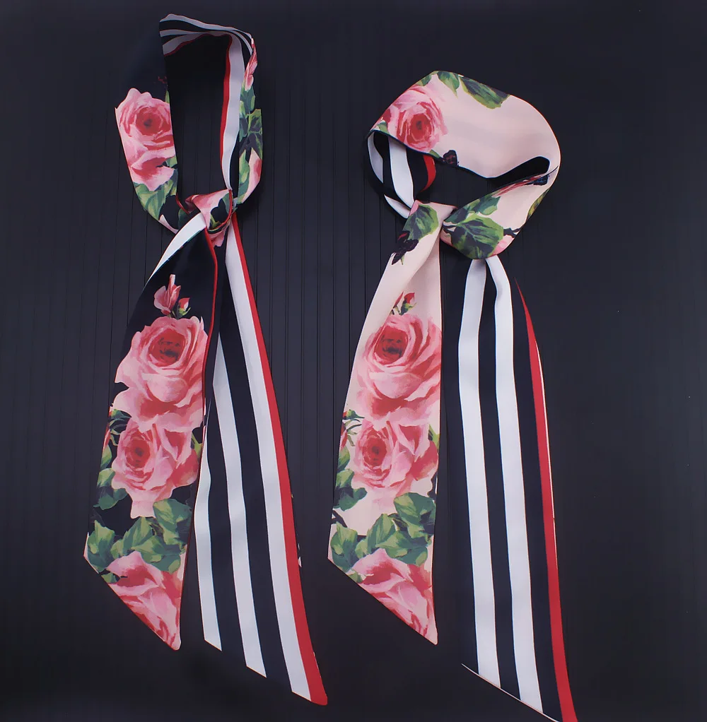 

Female Headband New Design Print Women Silk Scarf Fashion Head Scarf Small Tie Bag Skinny Constellation Long Scarves & Wraps