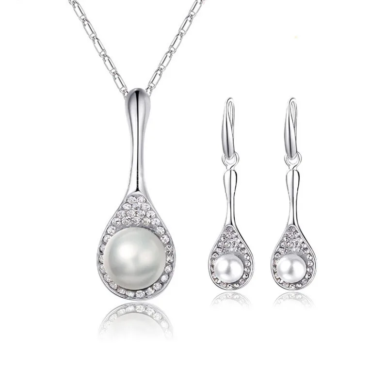 High Quality Pearl Jewelry Sets Austrian Crystal Wedding Accessories Gold Silver Plated Necklace Earrings Set for Women | Украшения и