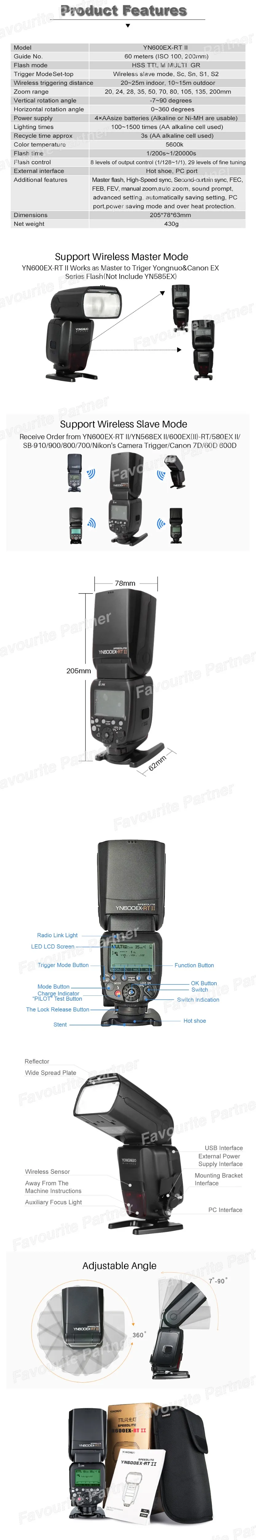 Светодиодная лампа для видеосъемки yongnuo YN600EX-RT II ttl Вспышка Speedlite 2,4 г Беспроводной& YN-E3-RT контроллер триггера для вспышки для Canon 5diii 7D 60D 700D 650D