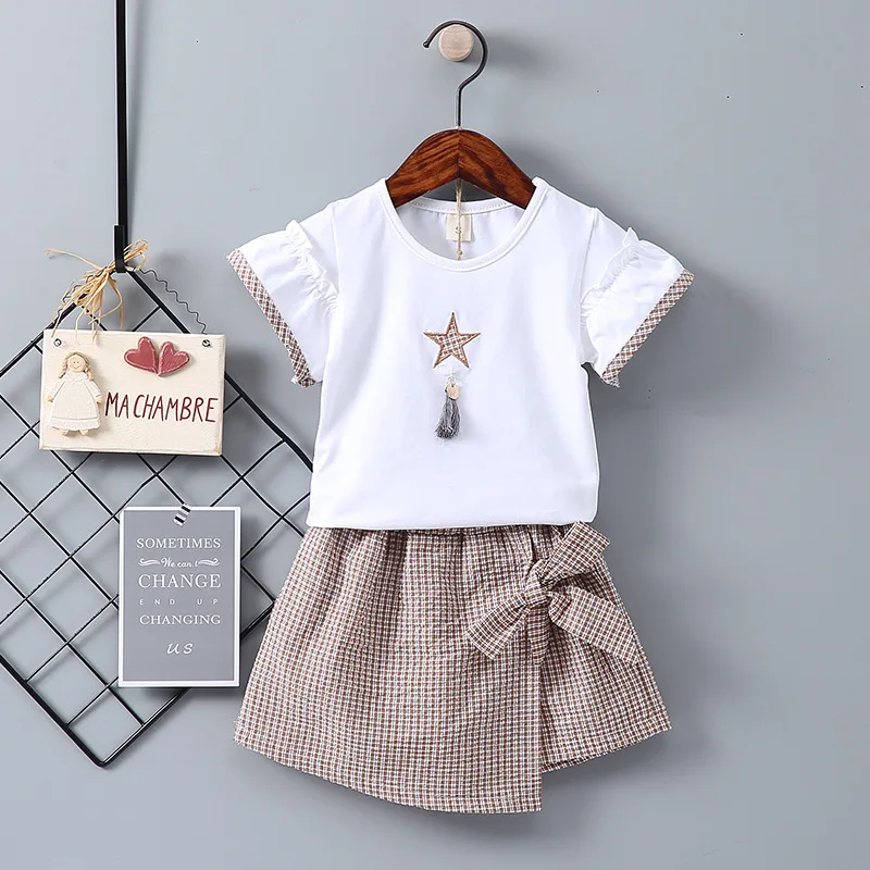 2019 летний костюм с пятиконечной звездой для девочек повседневная юбка штаны