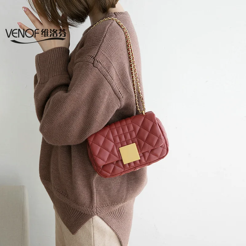 Сумки VENOF из натуральной кожи для женщин клетчатая мини сумка через плечо женская