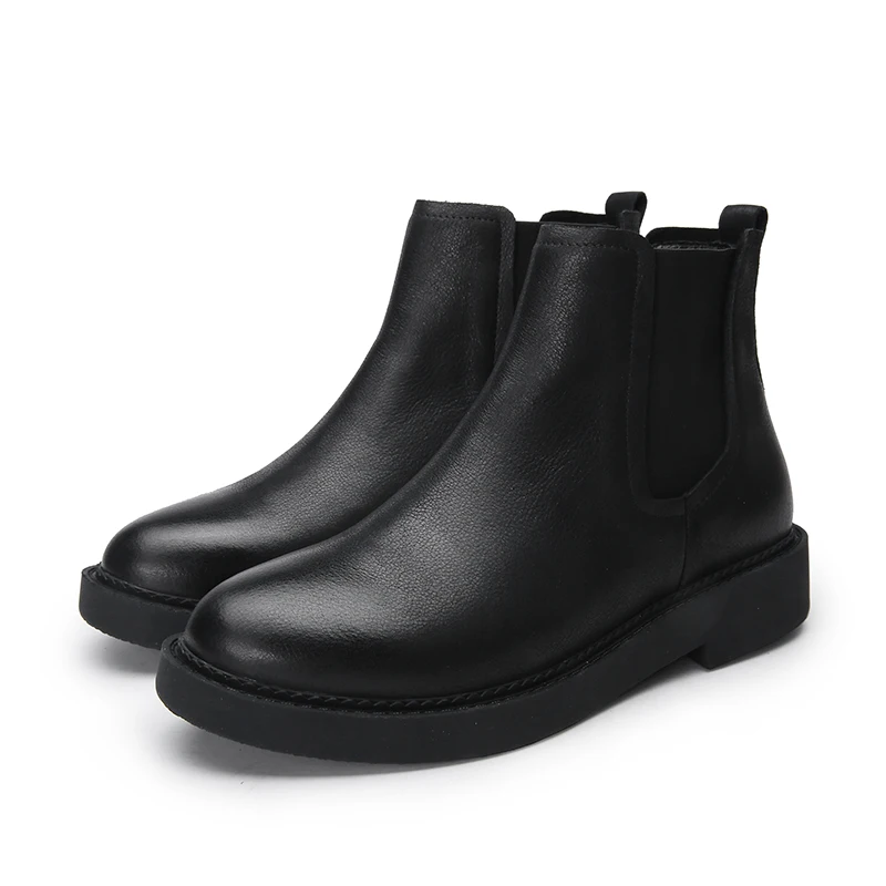 Short Boots Shoes Woman 2019 Lady Ankle Genuine Leather Thick Heel Handmade Hot Sell Elastic Band Women Plus Size 41 | Обувь