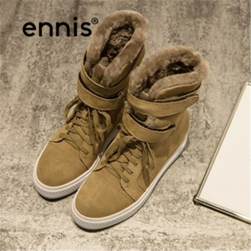 ENNIS/ г., Дамская зимняя обувь замшевые ботильоны на платформе с поперечными ремешками и натуральным овечьим мехом Новые дизайнерские женские зимние ботинки, A7226