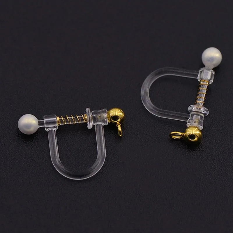 

SEA MEW 50PCS Steel Transparent Spring Pearl Ear Clip For Jewelry Making Ear Plug Resin Earrings Base Setting For Jewelry Making