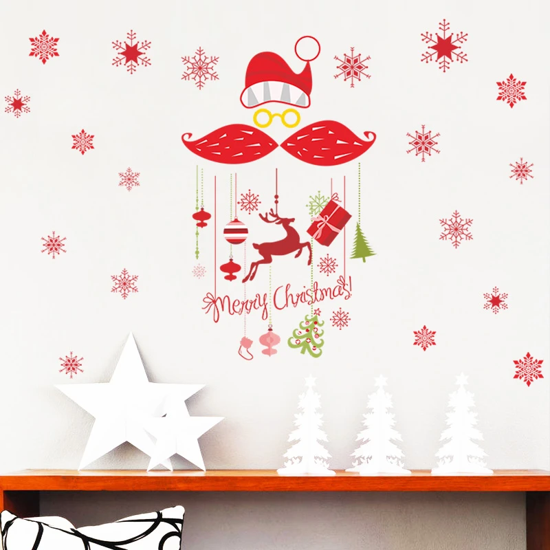 

Santa Claus Snowflakes Merry Christmas Wall Stickers For Shop Home Decoration Xmas Festival Mural Art Diy Window Decals