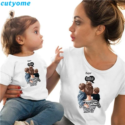 White Cutyome/Новые летние футболки для мамы и ребенка, сына и дочки одежда для мамы и меня одинаковые комплекты для семьи футболки для мамы и дочки - Цвет: White