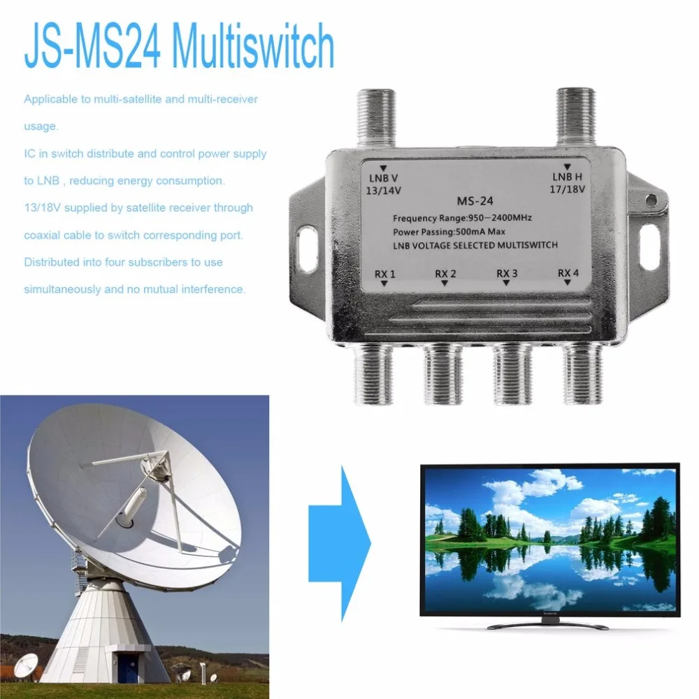 Мини Портативный 2x4 спутниковый сигнал Multiswitch LNB напряжение выбрано 950 2400 МГц