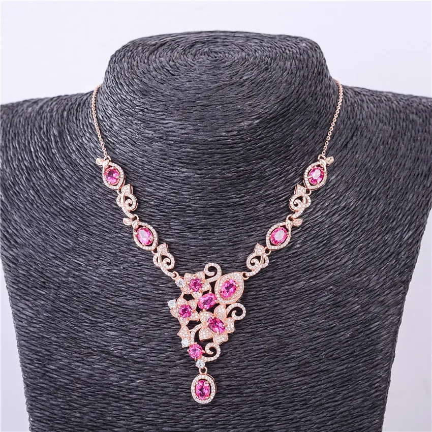 Almei 10pcs Topaz 925 Sterling Silver Sakura Flower Necklaces &amp Pendants Cherry Blossoms With Rose Gold Color Free Box 40% FN029 |