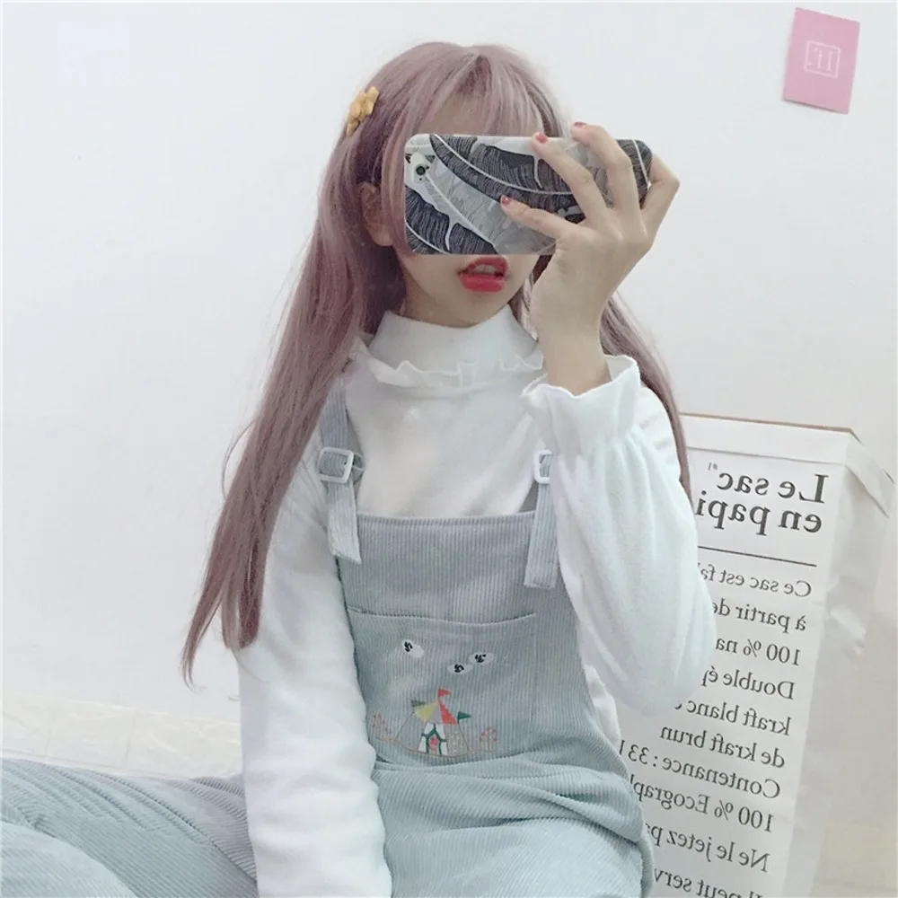 Весенние модные вельветовые Комбинезоны женские японские kawaii Мультфильм нагрудник карманы розовый комбинезоны милый повседневный комбинезон винтажные брюки