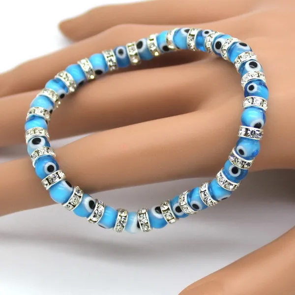 Light blue Год мода Злой Глаз мини Strand браслет из бисера для мужчин и женщин 6 мм Классические мини бусины Шарм макраме браслет ювелирные изделия - Окраска металла: Light blue