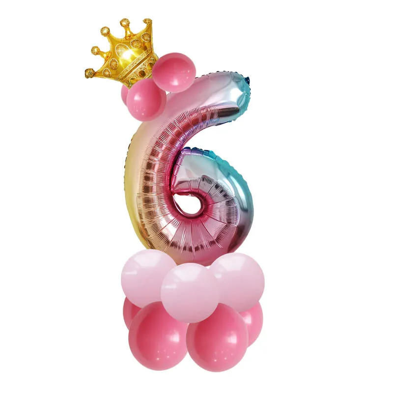 

New balloon gradient digital crown birthday party aluminum balloon 32 inch aluminum film digital balloon