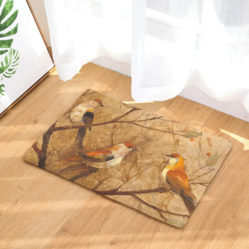

High Quality Flannel Bird Pattern Bathroom Mat Home Decoration Door Mat Kitchen Absorbent Mat Bathroom Supplies