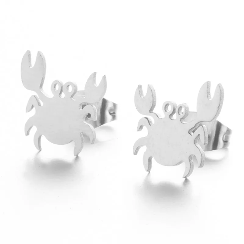 crab 1 Модные серебряные и золотые серьги-гвоздики для женщин Птица кошка Улитка КИТ медведь пчела Фламинго Русалка Единорог Краб лапа животное ювелирные изделия - Окраска металла: crab 1