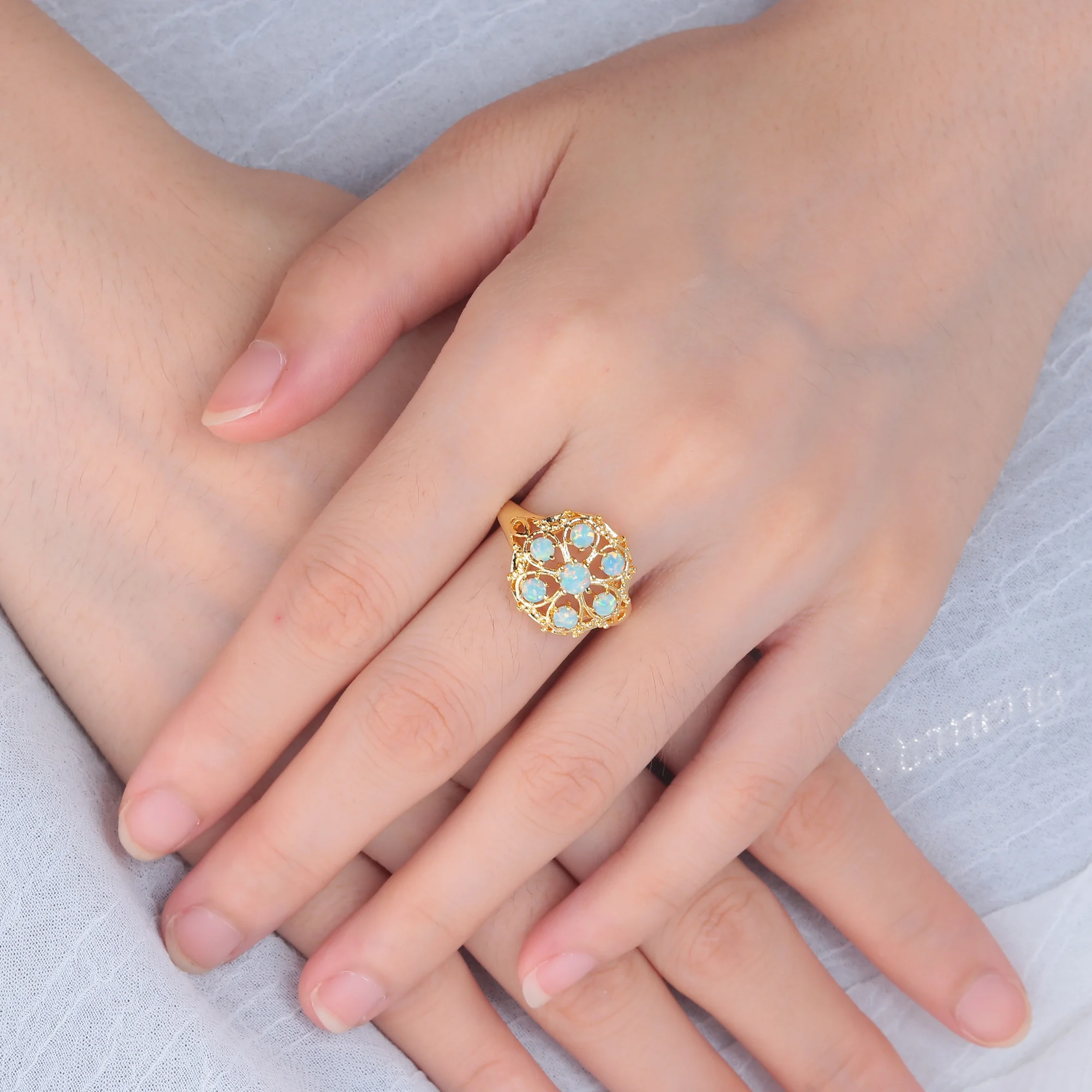 CiNily Created Green Fire Opal Yellow Gold Color Wholesale for Women Jewelry Fashion Wedding Ring Size 7 8 9 OJ6234|fire opal|gold coloropal opal |