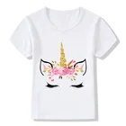 Детская футболка с милым рисунком единорога и лица, летняя белая футболка в стиле Харадзюку для маленьких мальчиков и девочек, детская мультяшная одежда, ooo5177