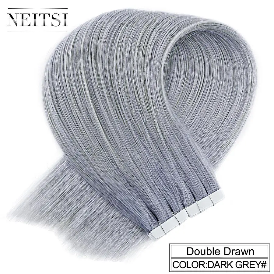 Dark Grey Neitsi Remy, человеческие волосы для наращивания на ленте, двойные прямые волосы для наращивания, кожный Уток 1" 20" 2" 20 шт. 40 шт. на выбор - Цвет: Dark Grey