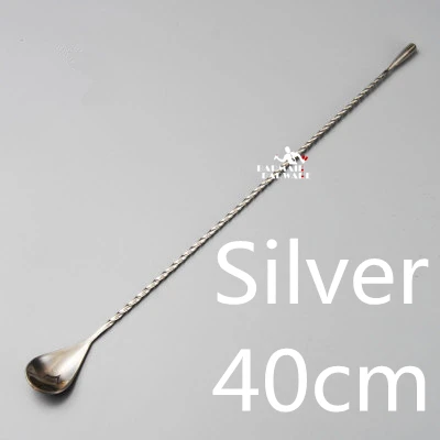 Silver 40cm 12 шт., нержавеющая сталь, Коктейльная барная ложка, спиральный узор, бар, чайная ложка для перемешивания, ложка, барный инструмент, барные наборы - Цвет: Silver 40cm